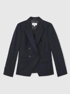Reiss Gabi Petite Double-Breasted Suit Blazer Navy Online