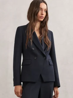 Reiss Gabi Petite Double-Breasted Suit Blazer Navy Online