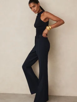 Reiss Gabi Petite Flared Suit Trousers Navy Online