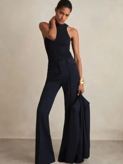 Reiss Gabi Petite Flared Suit Trousers Navy Online