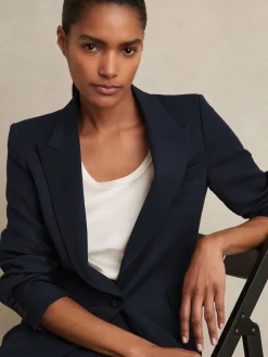 Reiss Gabi Petite Tailored Single Breasted Suit Blazer Navy Sale