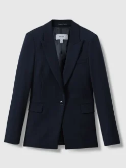 Reiss Gabi Petite Tailored Single Breasted Suit Blazer Navy Sale