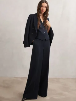 Reiss Gabi Petite Wide-Leg Suit Trousers Navy Sale