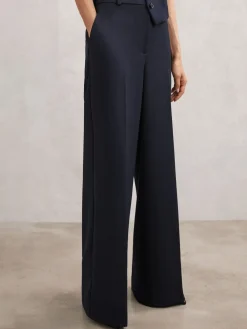 Reiss Gabi Petite Wide-Leg Suit Trousers Navy Sale