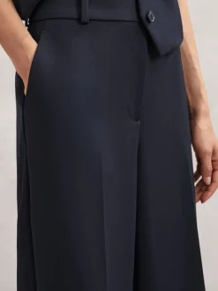Reiss Gabi Petite Wide-Leg Suit Trousers Navy Sale