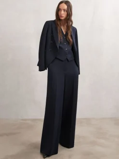 Reiss Gabi Petite Wide-Leg Suit Trousers Navy Sale