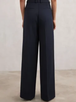 Reiss Gabi Petite Wide-Leg Suit Trousers Navy Sale