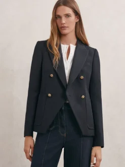 Reiss Navy Gigi Petite Wool-Blend Double-Breasted Blazer Outlet