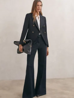 Reiss Gigi Wool-Blend Double-Breasted Blazer Navy Sale