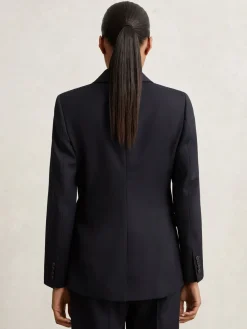 Reiss Haisley Wool Blend Double Breasted Suit Blazer Navy