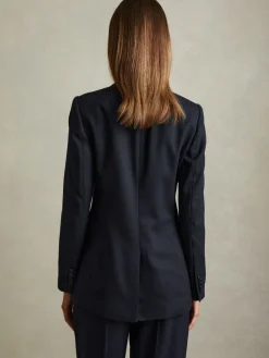 Reiss Navy Hallie Petite Textured Double Breasted Suit Blazer Outlet