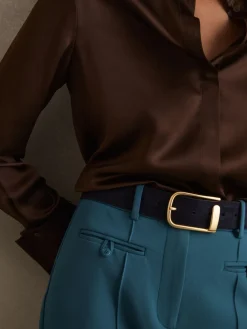 Reiss Iyla Suede Half Keeper Belt Navy Clearance