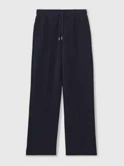 Reiss Jemma Petite Premium Interlock Wide-Leg Joggers Navy New