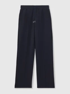 Reiss Jemma Premium Interlock Wide-Leg Joggers Navy Outlet