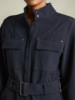 Reiss Navy Kaia Tailored Wide Leg Utility Jumpsuit Online