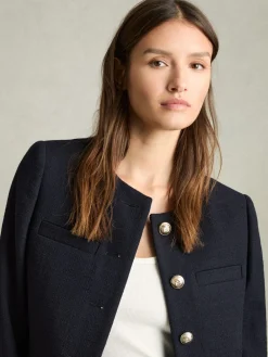 Reiss Navy Nola Cropped Wool Single Breasted Jacket Sale
