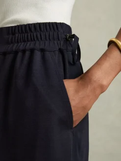 Reiss Navy Nora Wool-Blend Ruched Jersey Midi Skirt Sale