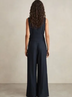 Reiss Navy Raven Wide-Leg Belted Jumpsuit Best