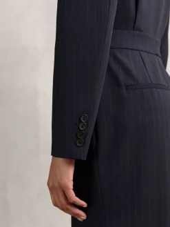 Reiss Navy Rhoda Pinstripe Tailored Wide-Leg Jumpsuit with Wool Outlet