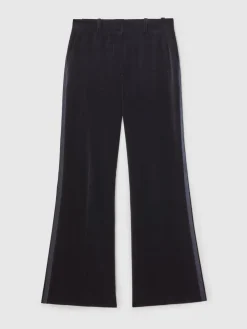 Reiss Navy Verda Velvet Satin-Stripe Flared Trousers Discount