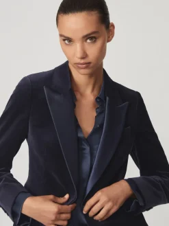 Reiss Navy Verda Velvet Single-Breasted Tuxedo Blazer Best
