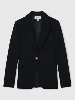 Reiss Navy Wynn Single-Breasted Textured Blazer Wool-Blend Best