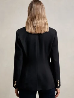 Reiss Navy Wynn Single-Breasted Textured Blazer Wool-Blend Best