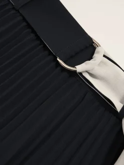 Reiss Navy/Ivory Goldie Belted Pleated Midi Skirt Sale