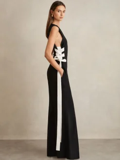 Reiss Navy/White Emma Lace-Up Side Wide-Leg Jumpsuit