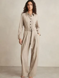 Reiss Neutral Abigail Tailored Wide Leg Jumpsuit Hot