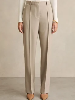 Reiss Neutral Brittany Straight-Leg Textured Wool-Blend Suit Trousers New