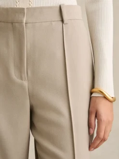 Reiss Neutral Brittany Straight-Leg Textured Wool-Blend Suit Trousers New