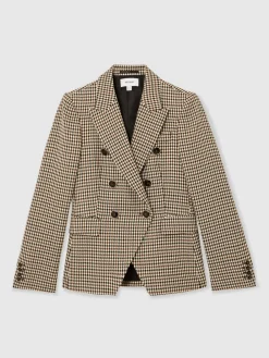 Reiss Neutral Check Hartley Wool-Blend Double-Breasted Check Blazer Online
