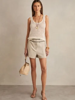 Reiss Neutral Fawn Linen Whipstitch Shorts Best