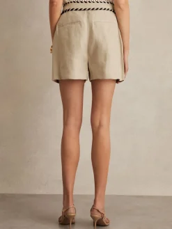 Reiss Neutral Fawn Linen Whipstitch Shorts Best