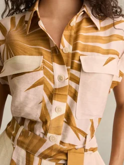 Reiss Neutral Harri Palm Print Belted Playsuit Hot