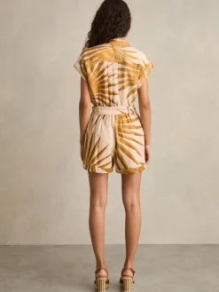 Reiss Neutral Harri Palm Print Belted Playsuit Hot