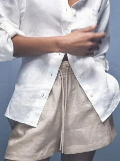 Reiss Neutral Willow Linen-Blend Drawstring Shorts Online