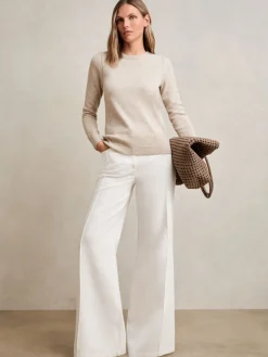 Reiss Oatmeal Neutral Anya Wool-Blend Open-Stitch Jumper with Cashmere Outlet