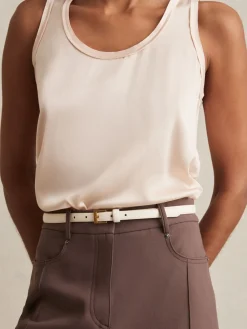 Reiss Holly Thin Leather Belt Off White Sale