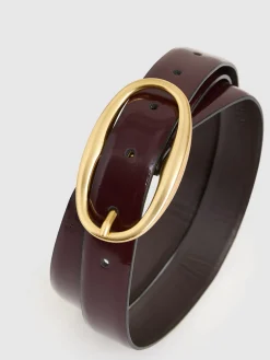 Reiss Oxblood Drew Patent Leather Oval Buckle Belt