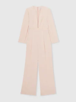 Reiss Pale Pink Evora Plunge-Neck Split-Sleeve Jumpsuit Best