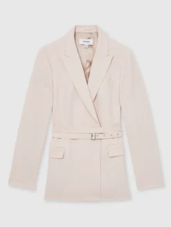 Reiss Pink Darcie Single-Breasted Belted Suit Jacket Sale
