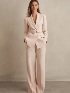 Reiss Pink Darcie Single-Breasted Belted Suit Jacket Sale
