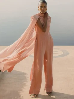 Reiss Farley Wide-Leg Cape Jumpsuit Pink Clearance