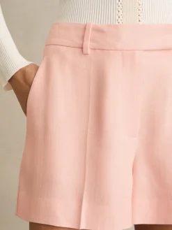 Reiss Pink Magda Mid-Rise Tailored Shorts Clearance