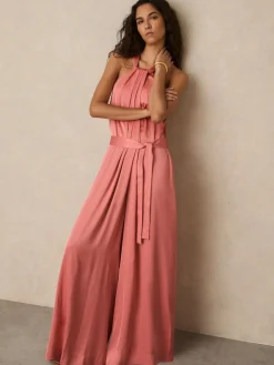 Reiss Pink Rosin Satin Wide-Leg Draped Jumpsuit Hot