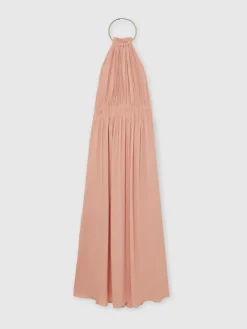 Reiss Pink Vinnie Ring-Detail Halterneck Maxi Dress Sale