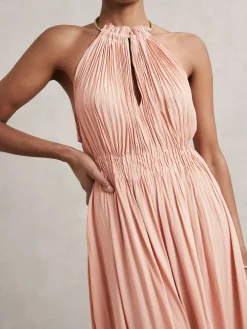 Reiss Pink Vinnie Ring-Detail Halterneck Maxi Dress Sale