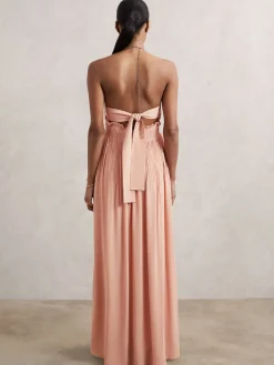 Reiss Pink Vinnie Ring-Detail Halterneck Maxi Dress Sale